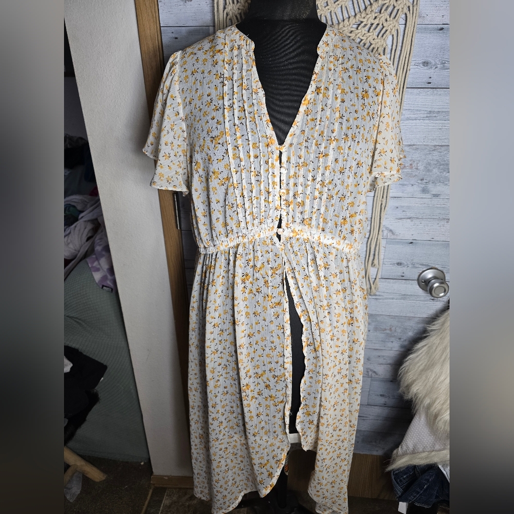 Torrid Sheer Floral Open Front Long Blouse Dress Top
